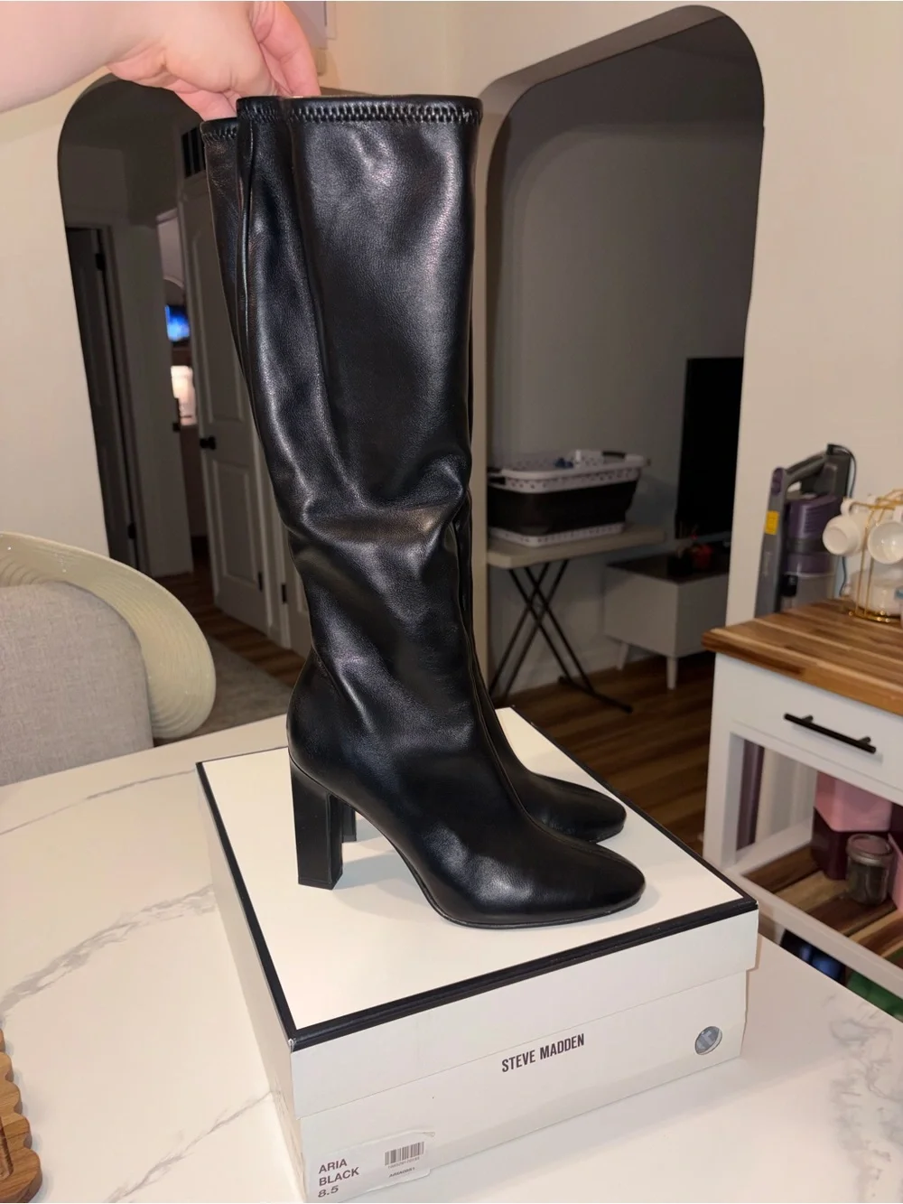 Steve Madden Aria Black Knee Length Leather Boots